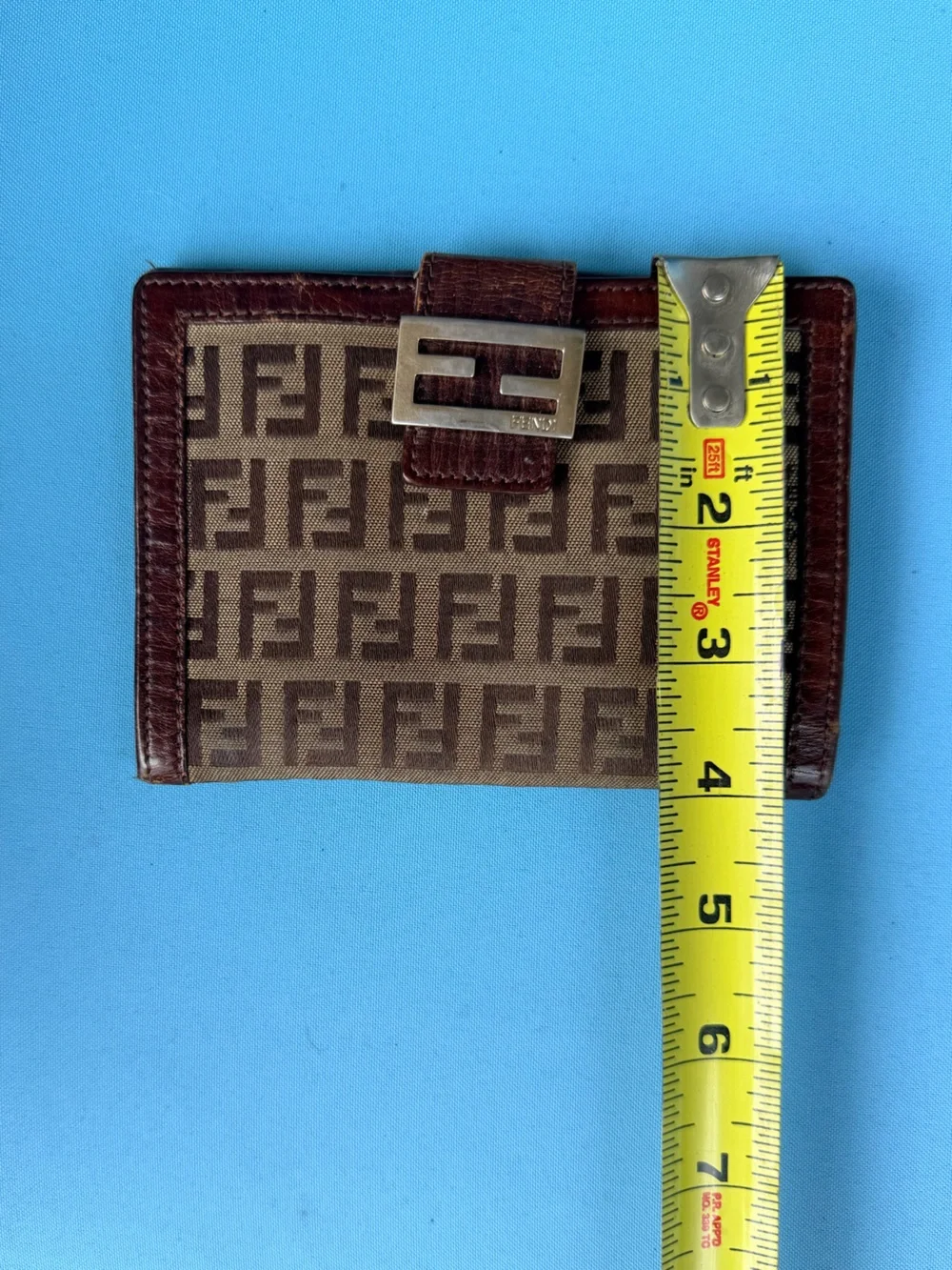 Fendi vintage  zucchini Monogram Canvas Wallet with Dark Brown Trim AUTHENTIC